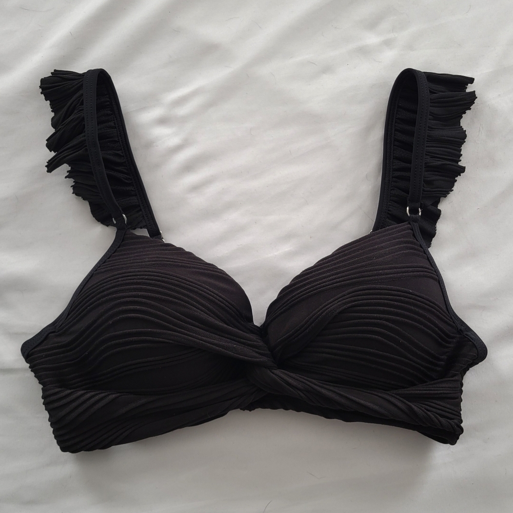Black Ruffle Bikini Swim Top
